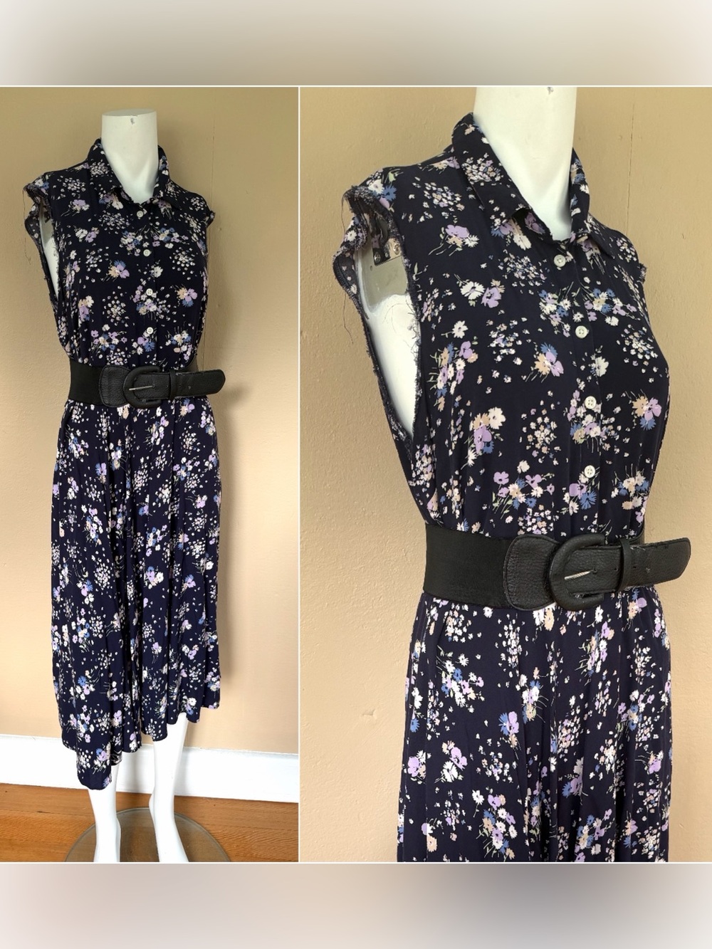 Vintage Floral Midi Dress | Y2K Sleeveless Button Up A-Line Dress